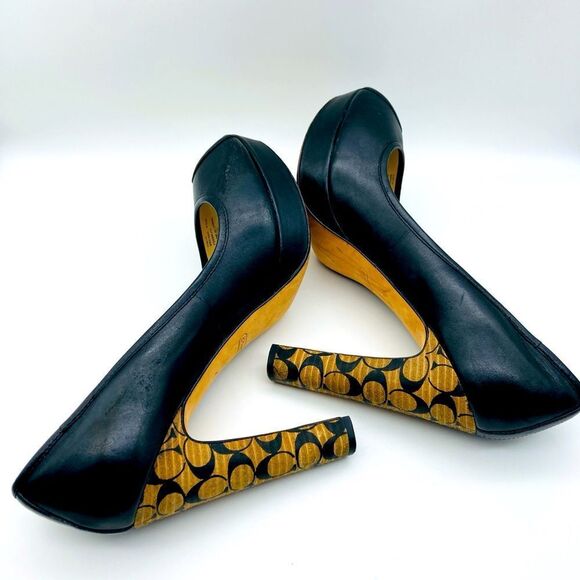 Coach Breana Black Leather Monogram Platform High Heels 9,5B - Picture 7 of 12